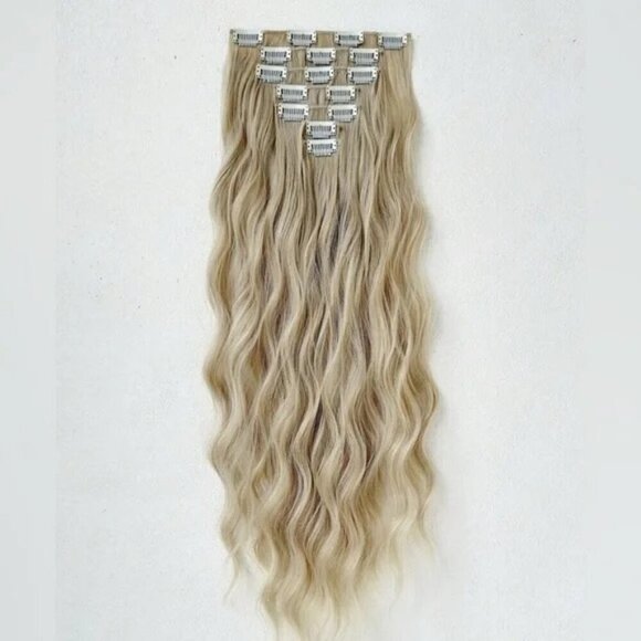 22 In Clip in light Blonde Water wave  Hair Extensions - Picture 2 of 10